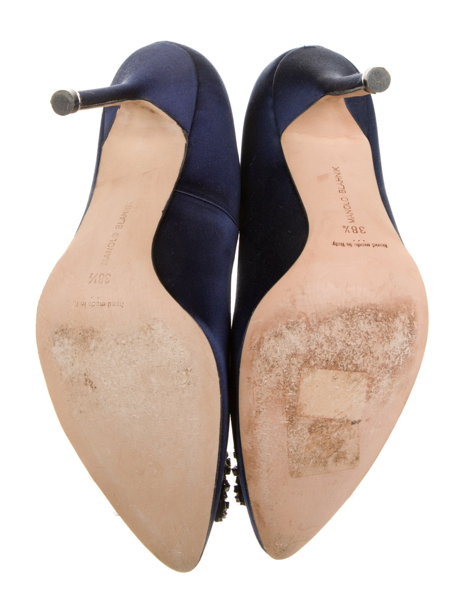 Manolo Blahnik Satin Crystal Embellishments Pumps